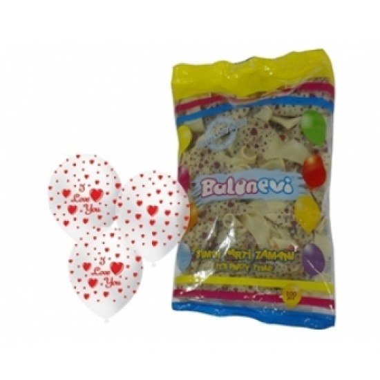 12 İnç Çepeçevre Kırmızı I Love You Baskılı Şeffaf Renk Balon