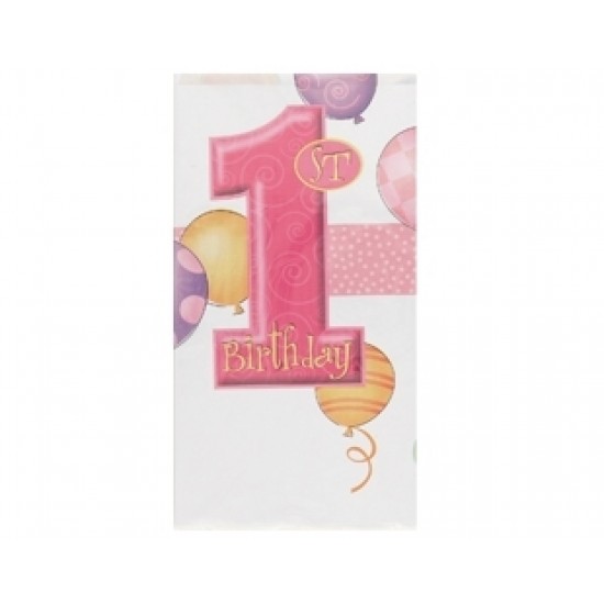 120X180 Santim First Birthday Balloons Pink Masa Örtüsü