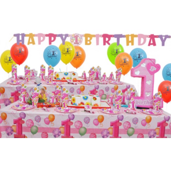 16 Kişilik First Birthday Pink Lüks Set