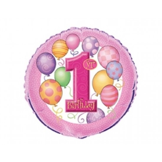 18 inç Pembe First Birthday Folyo Balon