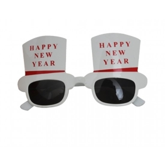 Happy New Year Yazılı Beyaz Çerçeve Parti Gözlüğü
